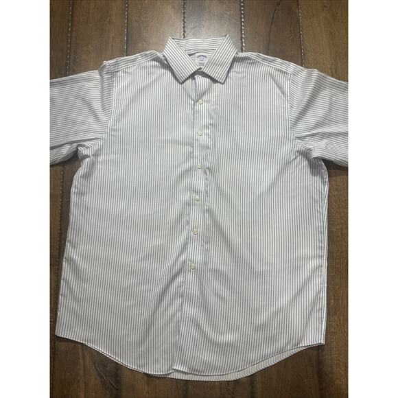 Brooks Brothers 346 Shirt Mens 17-4/5 Button Up White Blue Striped Long Sleeve - Picture 1 of 11